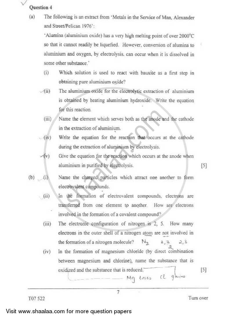 Chemistry 2006-2007 ICSE Class 10  - CISCE (Council for the Indian School Certificate Examinations) question paper with PDF download