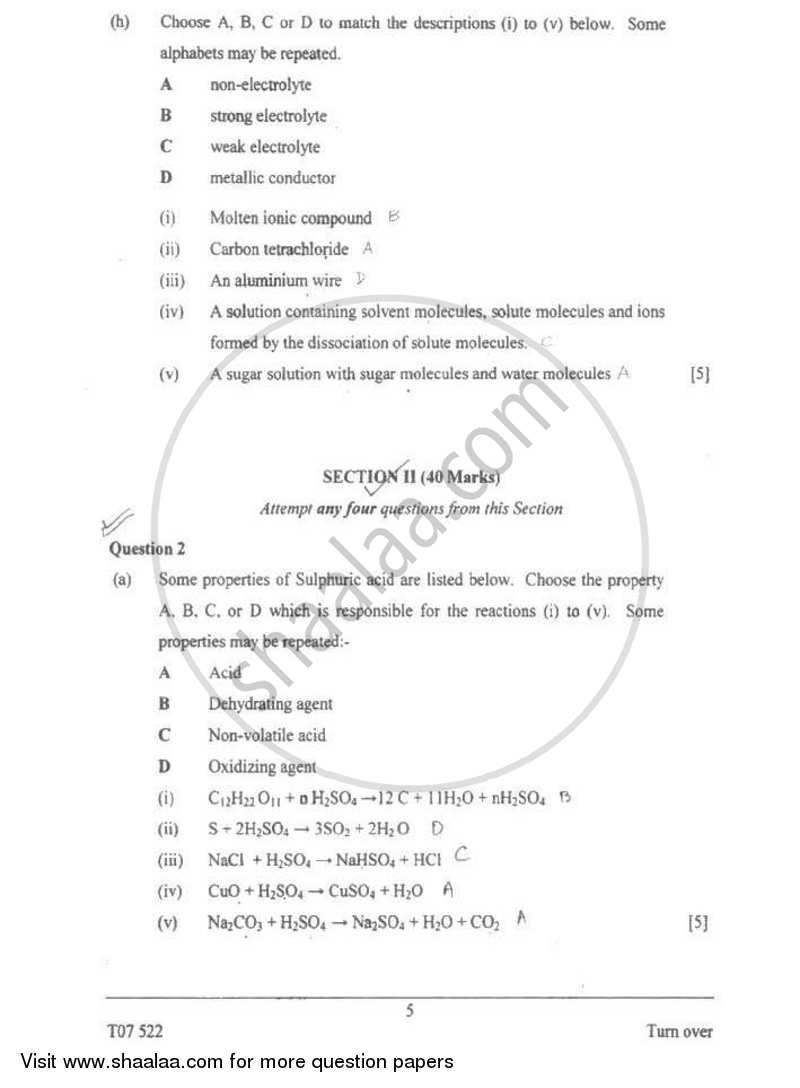 Chemistry 2006-2007 ICSE Class 10  - CISCE (Council for the Indian School Certificate Examinations) question paper with PDF download