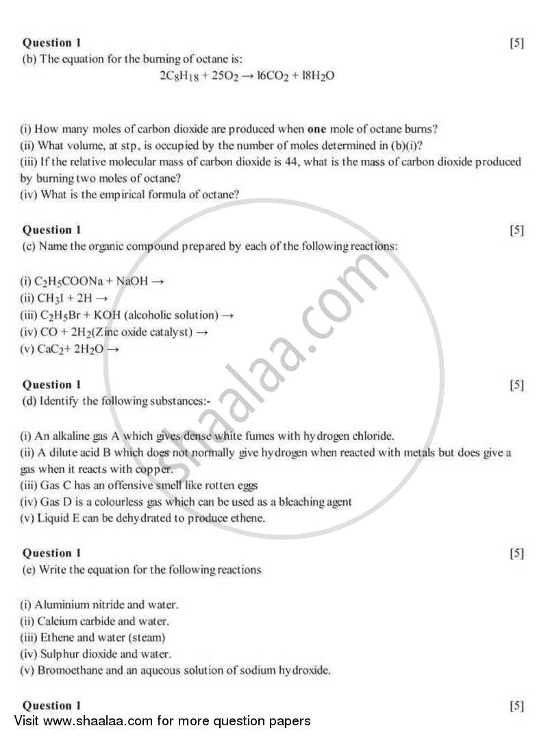 Chemistry 2007-2008 ICSE Class 10  - CISCE (Council for the Indian School Certificate Examinations) question paper with PDF download