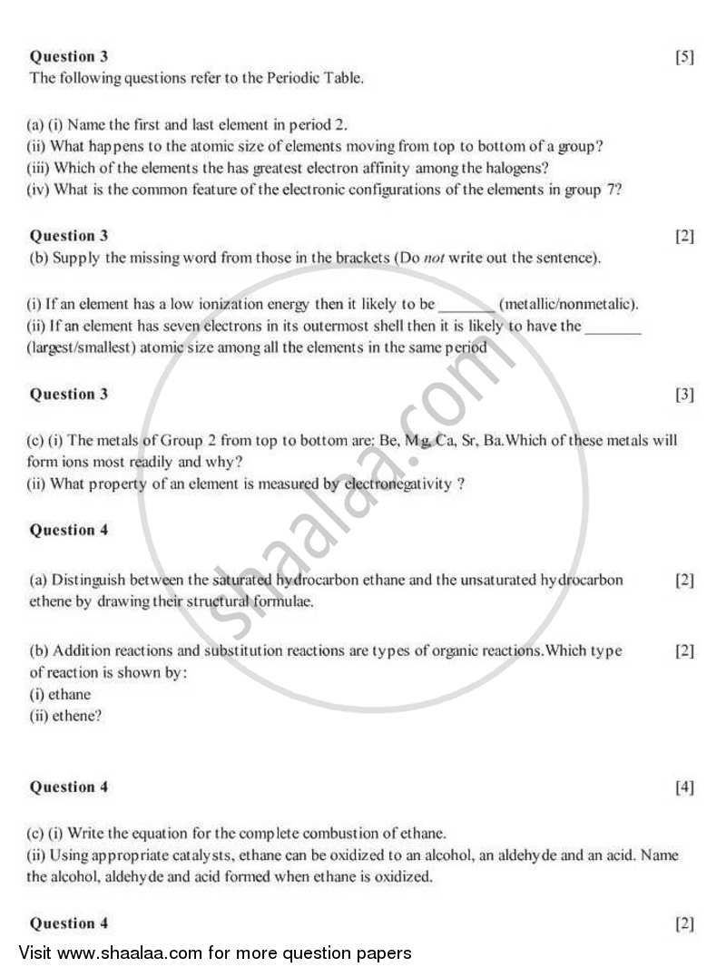 Chemistry 2007-2008 ICSE Class 10  - CISCE (Council for the Indian School Certificate Examinations) question paper with PDF download