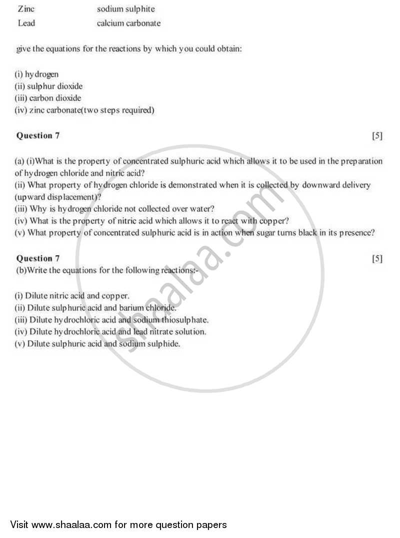 Chemistry 2007-2008 ICSE Class 10  - CISCE (Council for the Indian School Certificate Examinations) question paper with PDF download