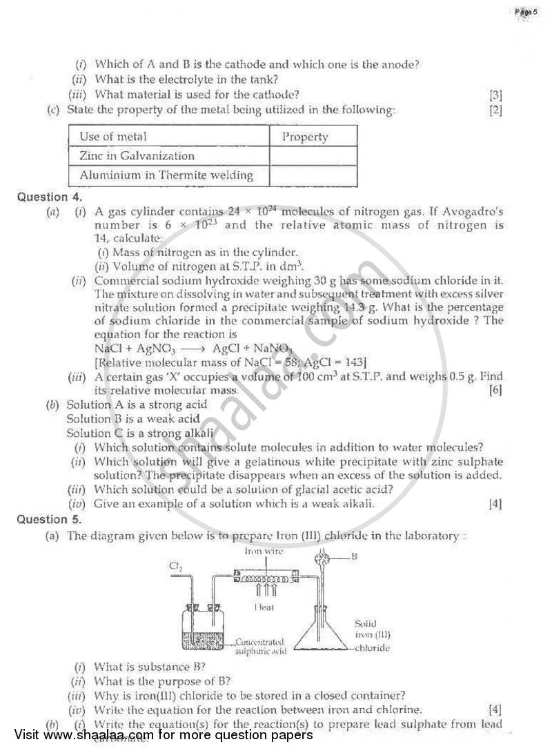 Chemistry 2008-2009 ICSE Class 10  - CISCE (Council for the Indian School Certificate Examinations) question paper with PDF download