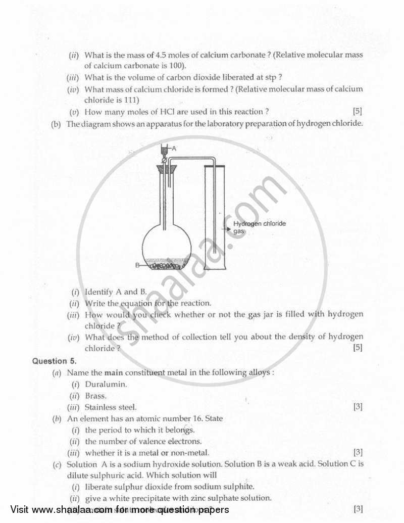 Chemistry 2009-2010 ICSE Class 10  - CISCE (Council for the Indian School Certificate Examinations) question paper with PDF download