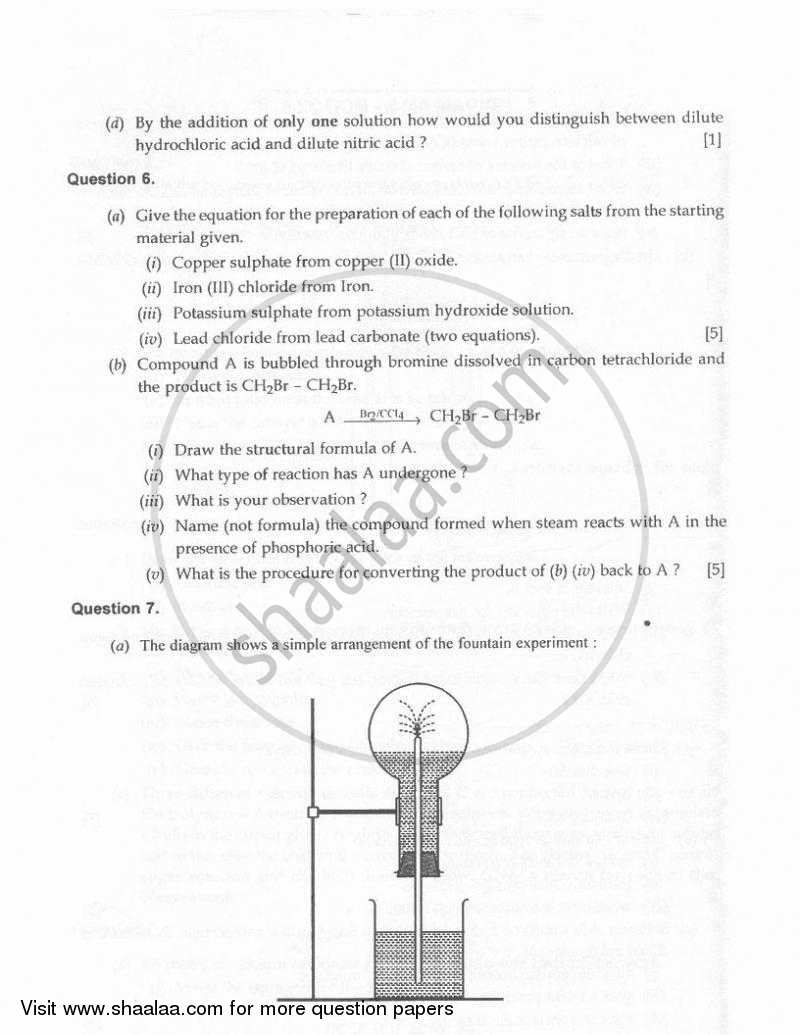 Chemistry 2009-2010 ICSE Class 10  - CISCE (Council for the Indian School Certificate Examinations) question paper with PDF download