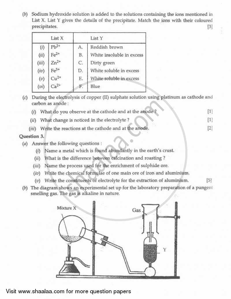 Chemistry 2010-2011 ICSE Class 10  - CISCE (Council for the Indian School Certificate Examinations) question paper with PDF download