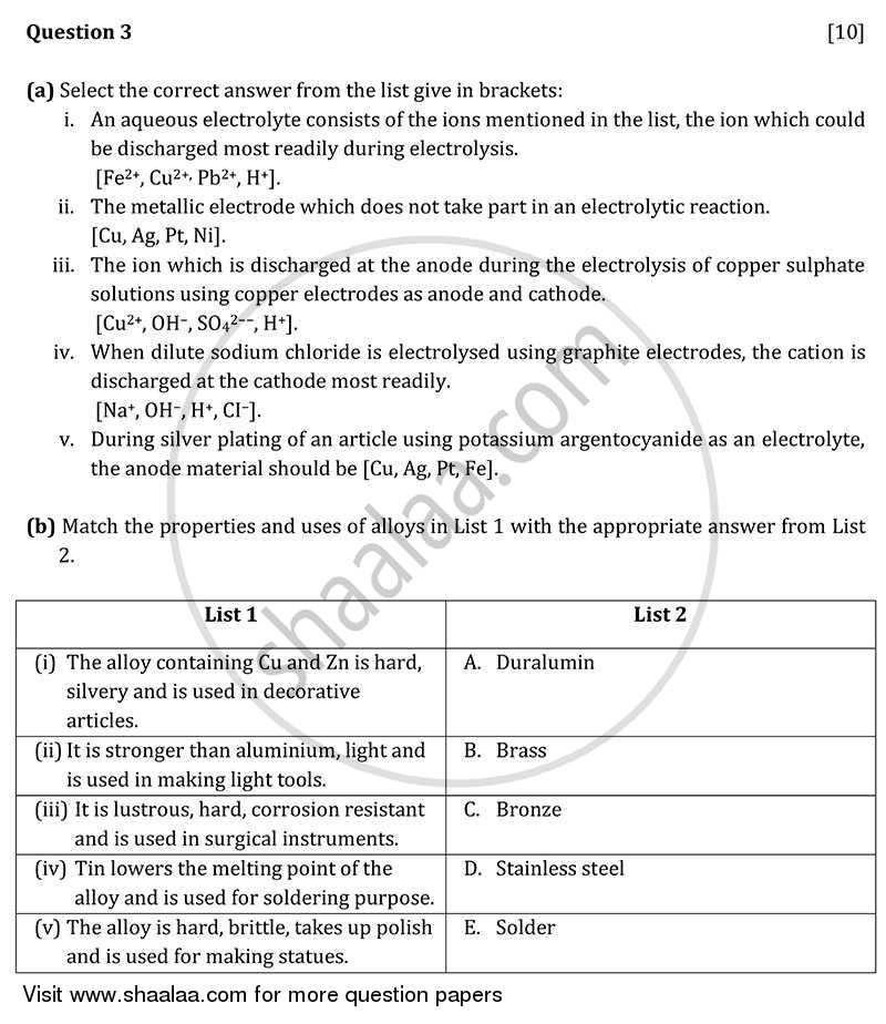 Chemistry 2011-2012 ICSE Class 10  - CISCE (Council for the Indian School Certificate Examinations) question paper with PDF download