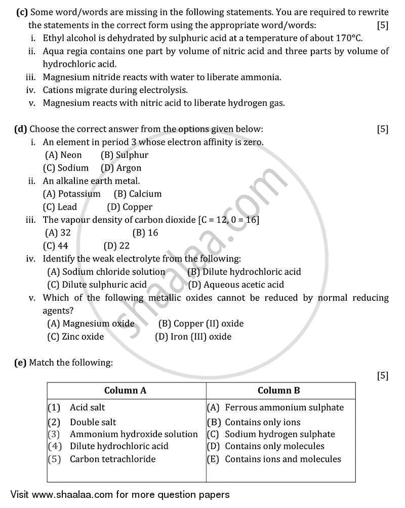 Chemistry 2011-2012 ICSE Class 10  - CISCE (Council for the Indian School Certificate Examinations) question paper with PDF download