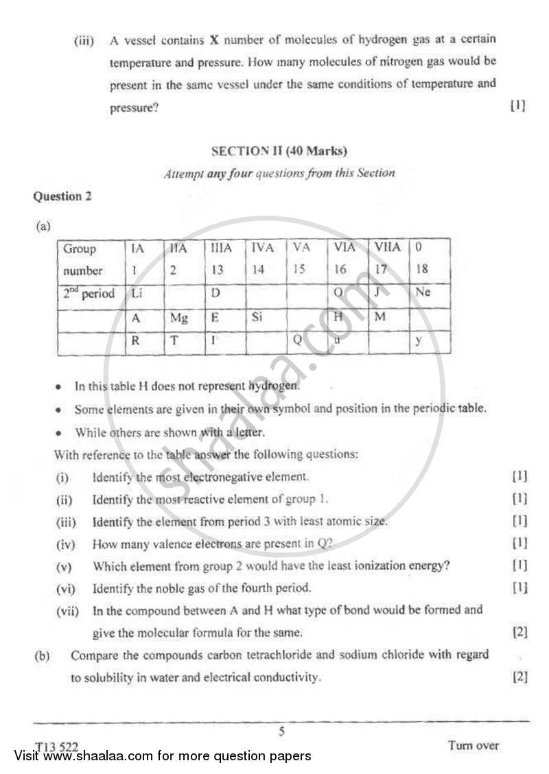 Chemistry 2012-2013 ICSE Class 10  - CISCE (Council for the Indian School Certificate Examinations) question paper with PDF download