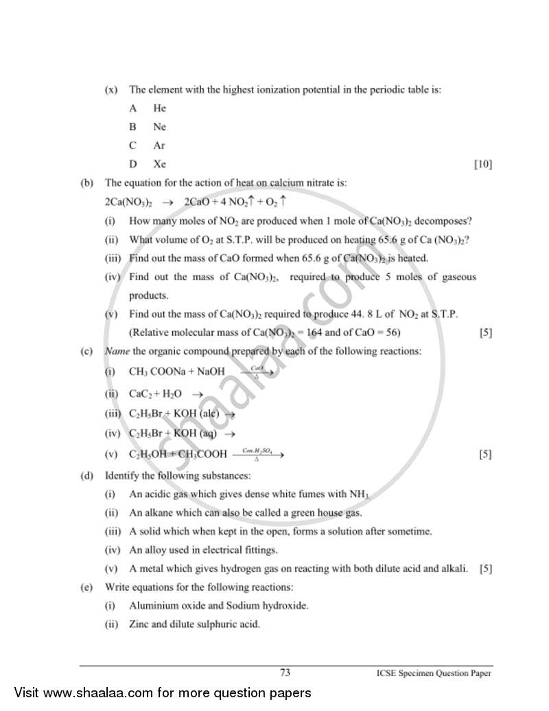 Chemistry 2016-2017 ICSE Class 10  - CISCE (Council for the Indian School Certificate Examinations) question paper with PDF download