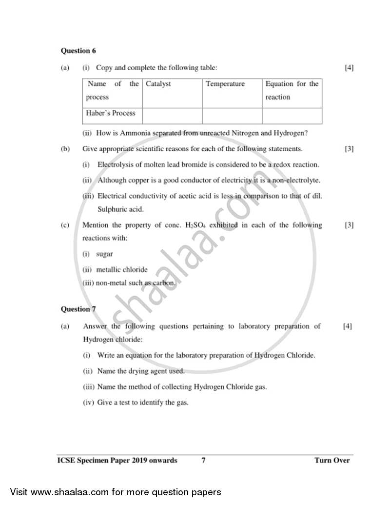 Chemistry 2018-2019 ICSE Class 10  - CISCE (Council for the Indian School Certificate Examinations) question paper with PDF download