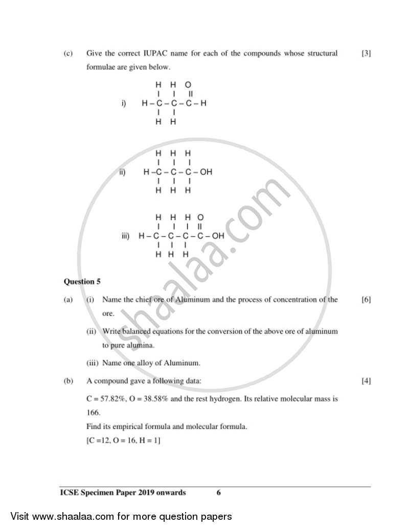 Chemistry 2018-2019 ICSE Class 10  - CISCE (Council for the Indian School Certificate Examinations) question paper with PDF download