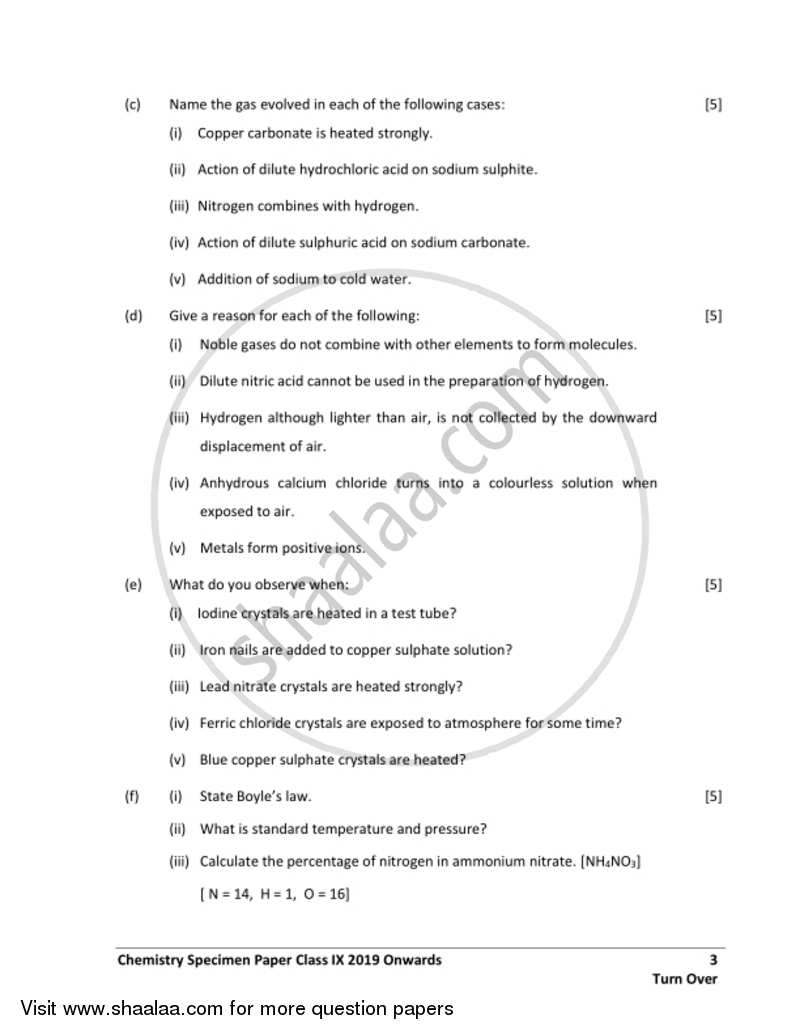 Chemistry 2018-2019 ICSE Class 9 - CISCE (Council for the Indian School Certificate Examinations) question paper with PDF download