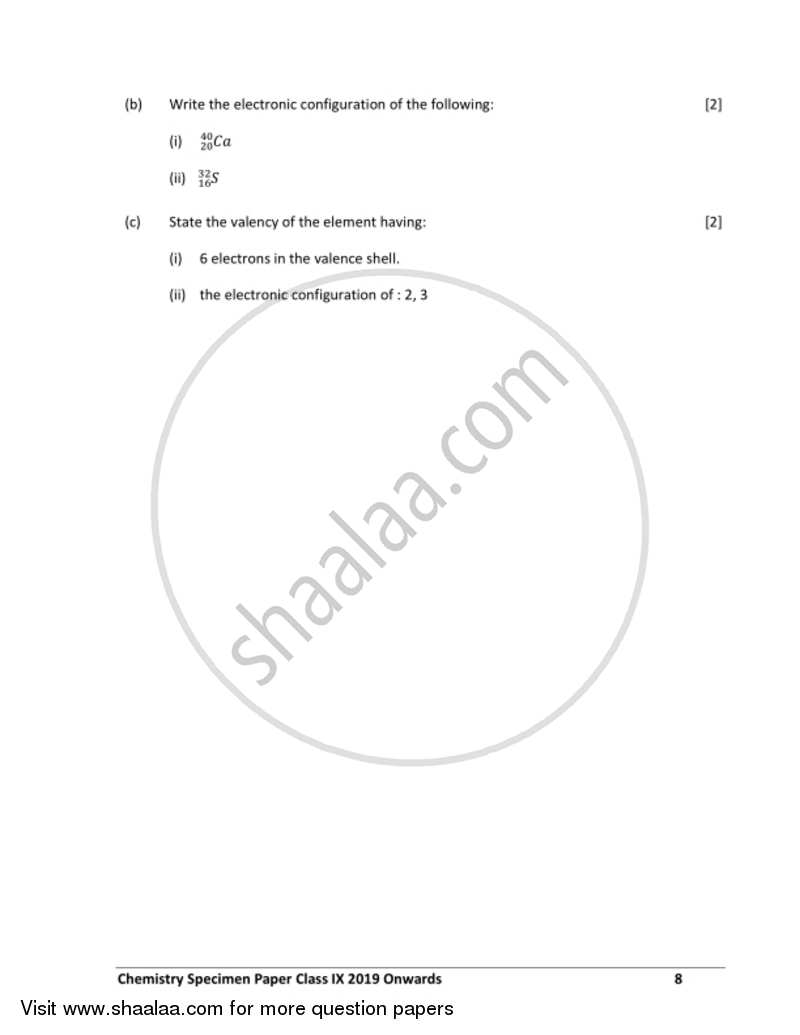 Chemistry 2018-2019 ICSE Class 9 - CISCE (Council for the Indian School Certificate Examinations) question paper with PDF download