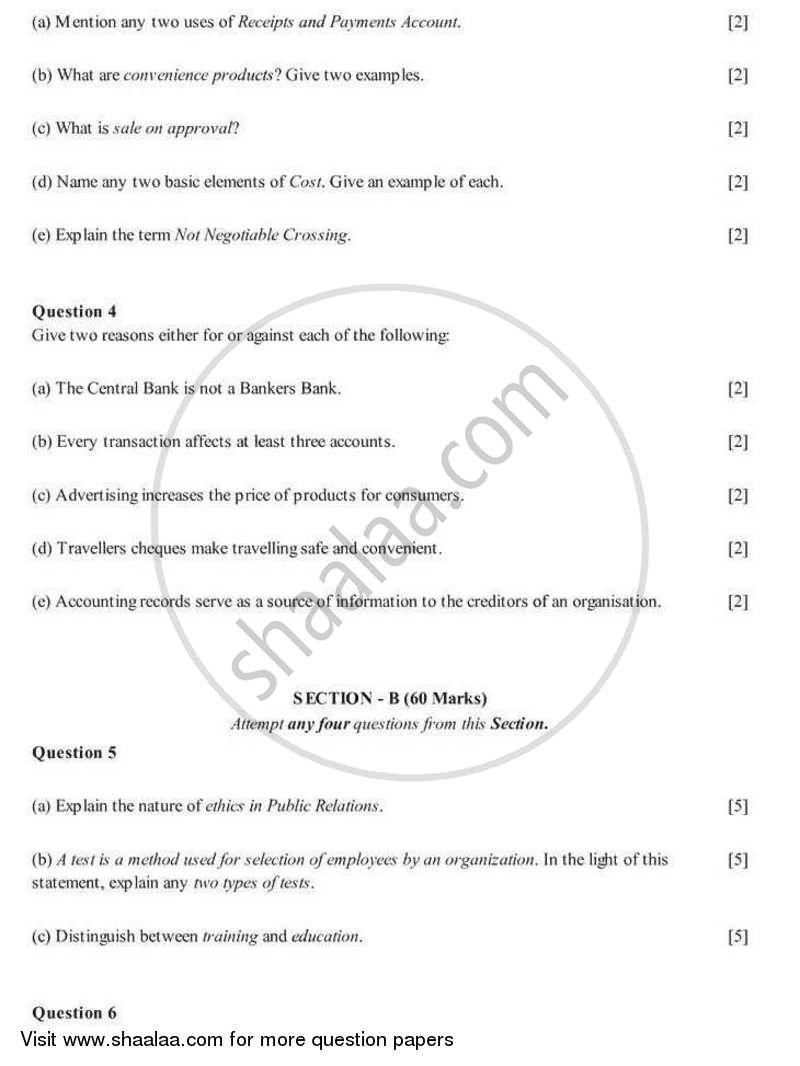 Commercial Applications 2005-2006 ICSE Class 10  - CISCE (Council for the Indian School Certificate Examinations) question paper with PDF download