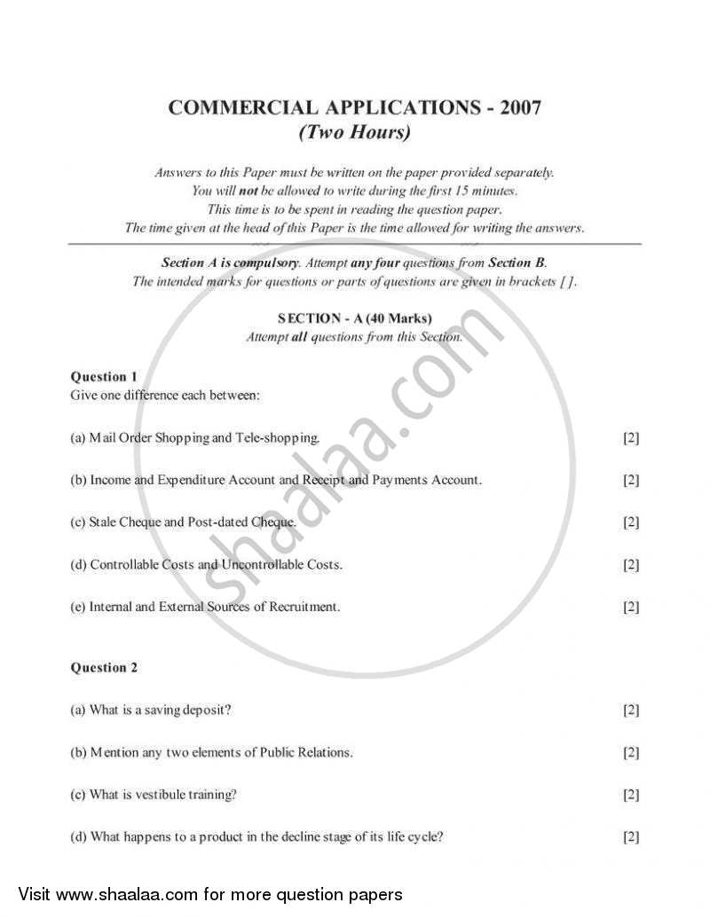 Commercial Applications 2006-2007 ICSE Class 10  - CISCE (Council for the Indian School Certificate Examinations) question paper with PDF download