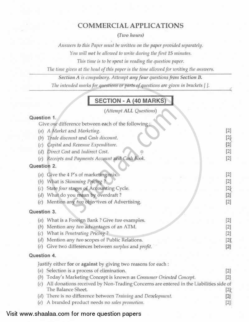 Commercial Applications 2009-2010 ICSE Class 10  - CISCE (Council for the Indian School Certificate Examinations) question paper with PDF download