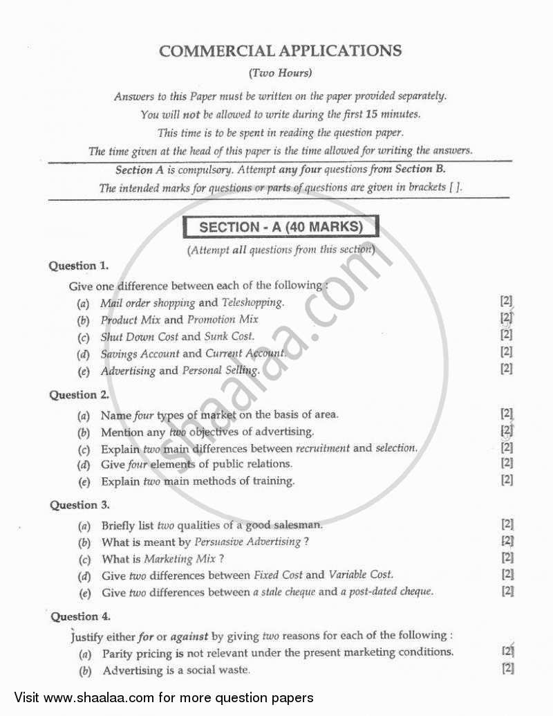 Commercial Applications 2010-2011 ICSE Class 10  - CISCE (Council for the Indian School Certificate Examinations) question paper with PDF download