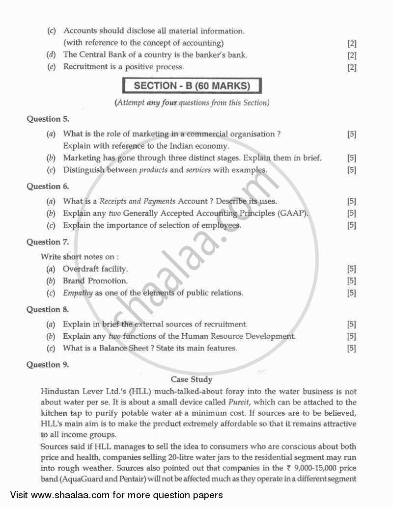 Commercial Applications 2010-2011 ICSE Class 10  - CISCE (Council for the Indian School Certificate Examinations) question paper with PDF download