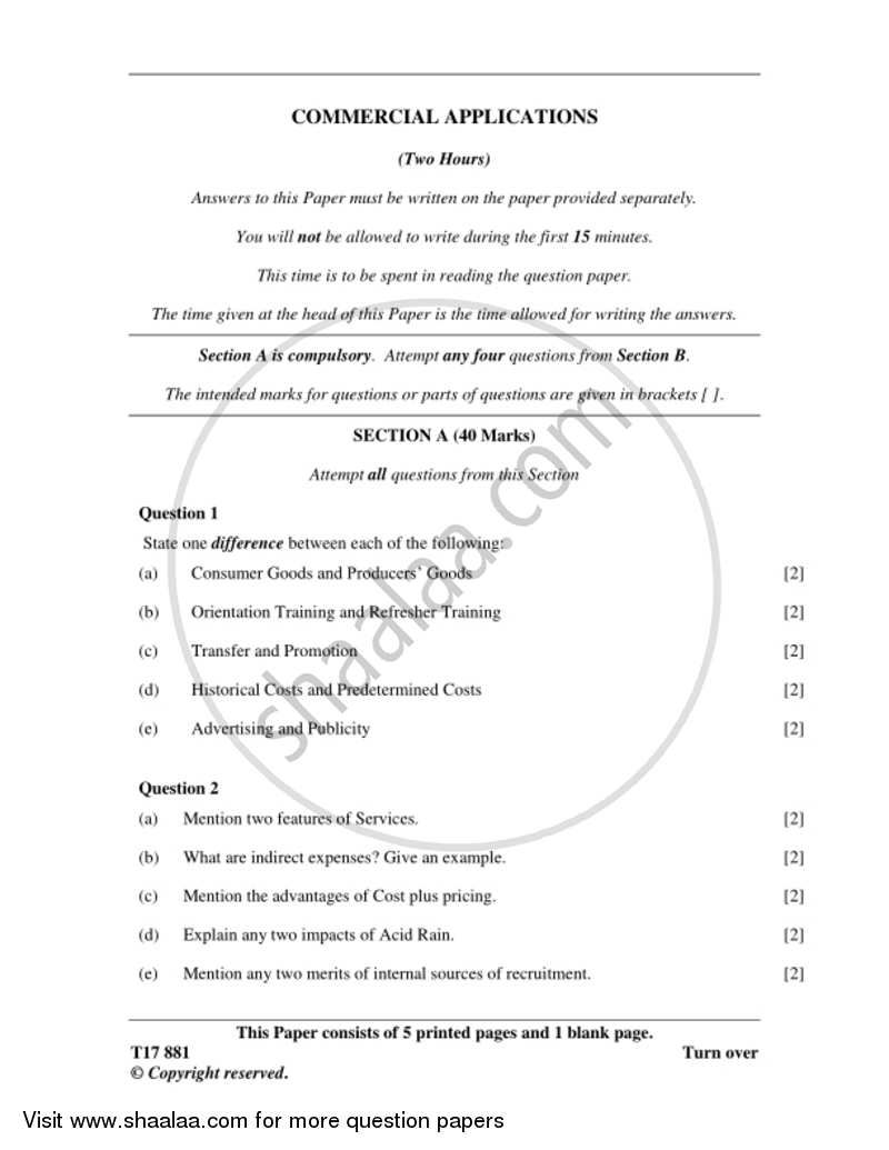 Commercial Applications 2016-2017 ICSE Class 10  - CISCE (Council for the Indian School Certificate Examinations) question paper with PDF download