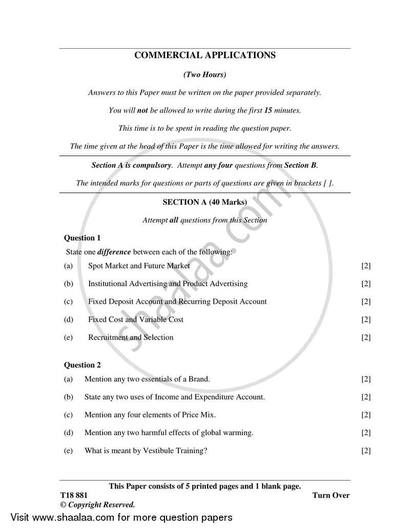 Commercial Applications 2017-2018 ICSE Class 10  - CISCE (Council for the Indian School Certificate Examinations) question paper with PDF download
