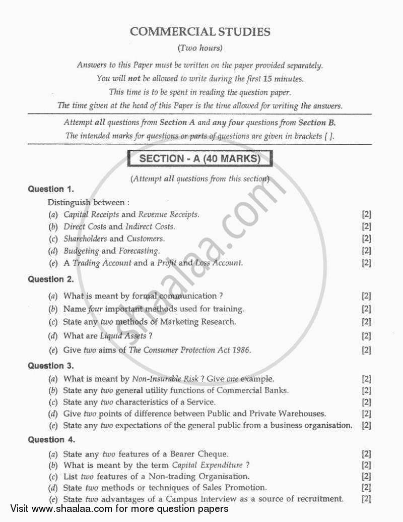 Commercial Studies 2010-2011 ICSE Class 10  - CISCE (Council for the Indian School Certificate Examinations) question paper with PDF download