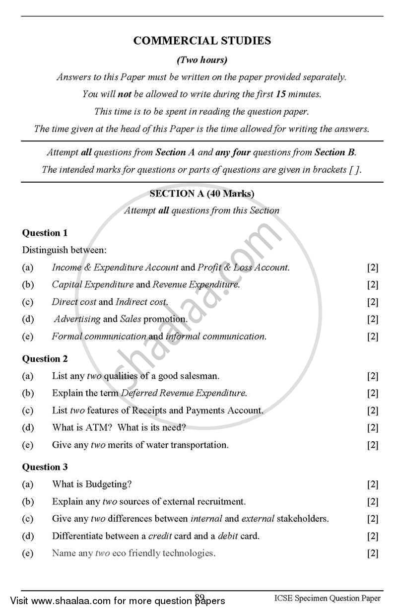Commercial Studies 2012-2013 ICSE Class 10  - CISCE (Council for the Indian School Certificate Examinations) question paper with PDF download