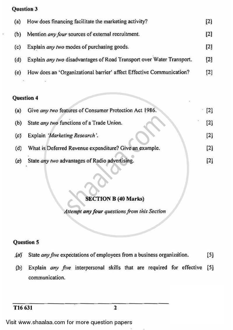 Commercial Studies 2015-2016 ICSE Class 10  - CISCE (Council for the Indian School Certificate Examinations) question paper with PDF download