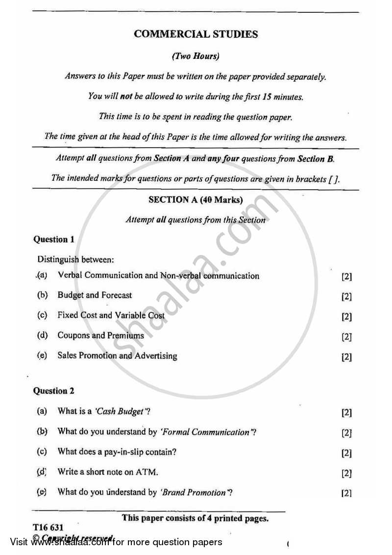Commercial Studies 2015-2016 ICSE Class 10  - CISCE (Council for the Indian School Certificate Examinations) question paper with PDF download