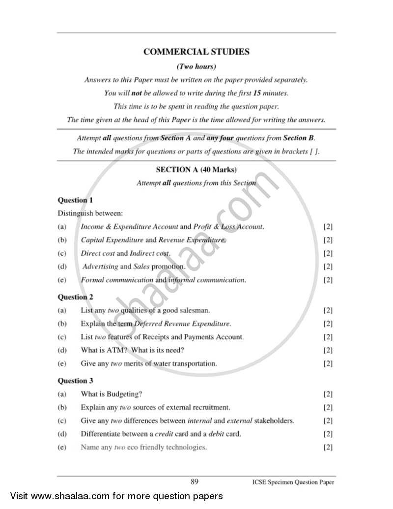 Commercial Studies 2016-2017 ICSE Class 10  - CISCE (Council for the Indian School Certificate Examinations) question paper with PDF download