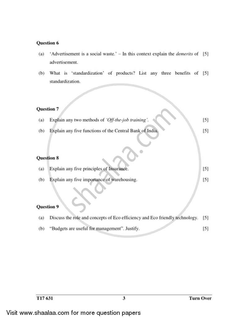 Commercial Studies 2016-2017 ICSE Class 10  - CISCE (Council for the Indian School Certificate Examinations) question paper with PDF download