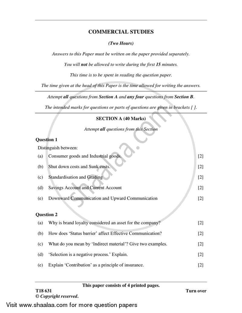 Commercial Studies 2017-2018 ICSE Class 10  - CISCE (Council for the Indian School Certificate Examinations) question paper with PDF download