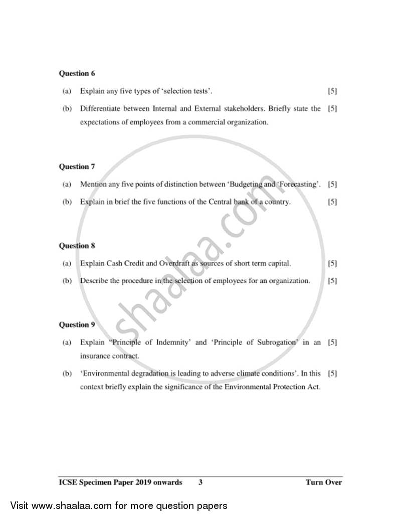 Commercial Studies 2018-2019 ICSE Class 10  - CISCE (Council for the Indian School Certificate Examinations) question paper with PDF download