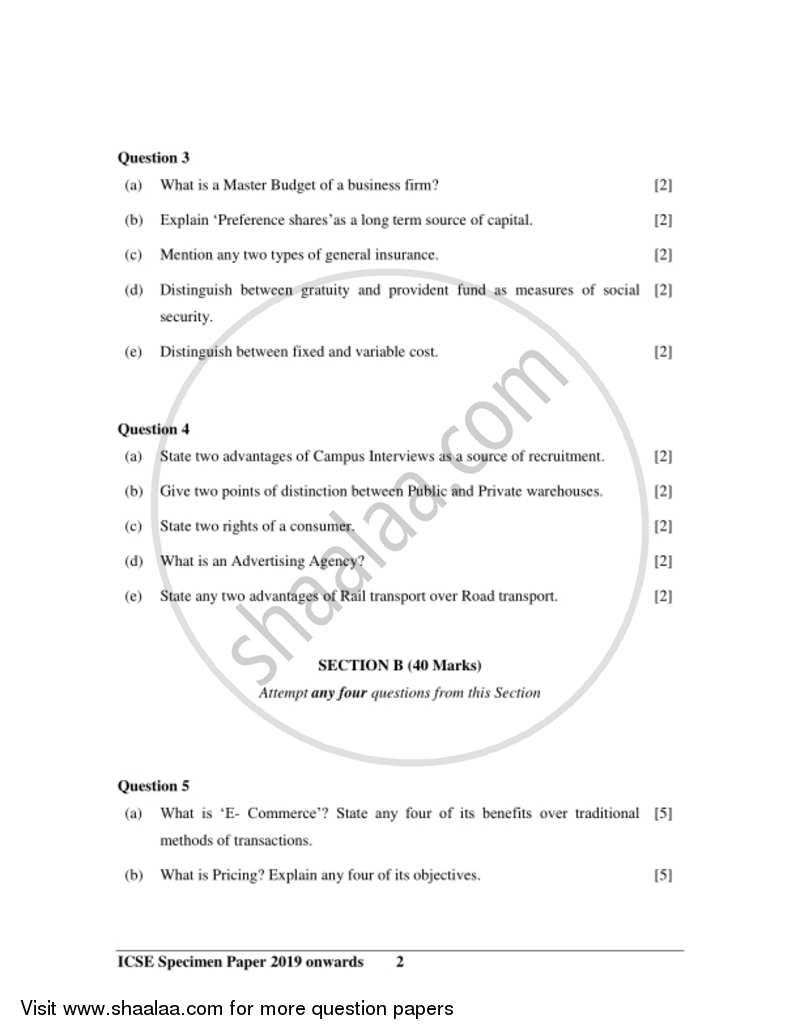 Commercial Studies 2018-2019 ICSE Class 10  - CISCE (Council for the Indian School Certificate Examinations) question paper with PDF download