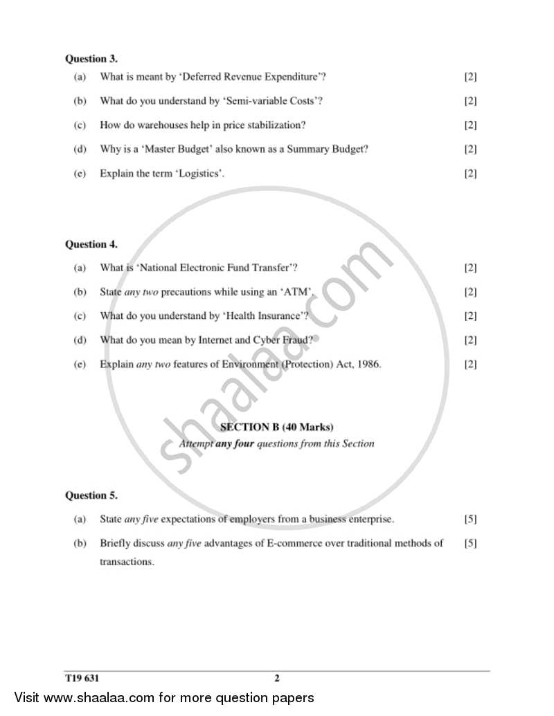Commercial Studies 2018-2019 ICSE Class 10  - CISCE (Council for the Indian School Certificate Examinations) question paper with PDF download