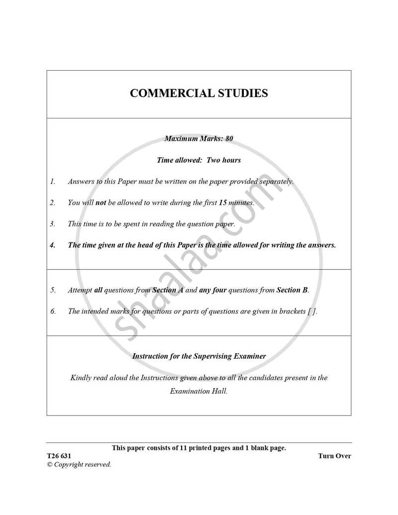 Commercial Studies 2025-2026 ICSE Class 10 - CISCE (Council for the Indian School Certificate Examinations) question paper with PDF download