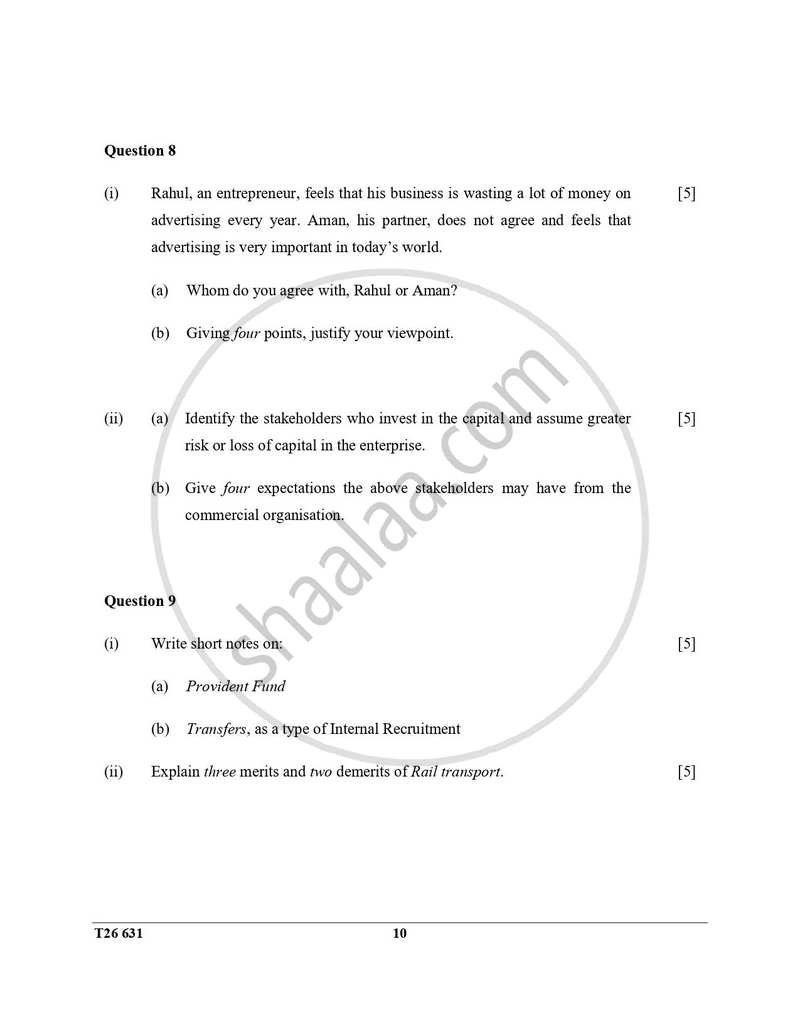 Commercial Studies 2025-2026 ICSE Class 10 - CISCE (Council for the Indian School Certificate Examinations) question paper with PDF download