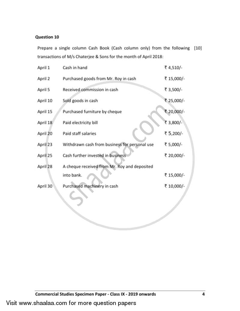 Commercial Studies 2018-2019 ICSE Class 9 - CISCE (Council for the Indian School Certificate Examinations) question paper with PDF download
