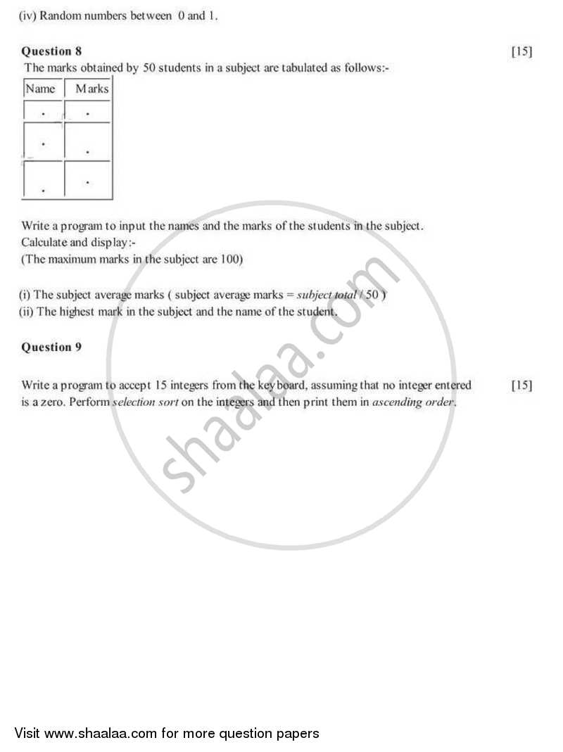 Computer Applications 2005-2006 ICSE Class 10  - CISCE (Council for the Indian School Certificate Examinations) question paper with PDF download