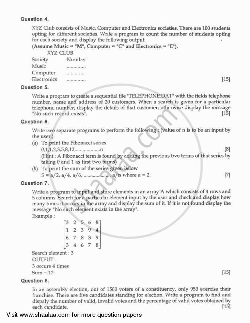 Computer Science 2010-2011 ICSE Class 10  - CISCE (Council for the Indian School Certificate Examinations) question paper with PDF download