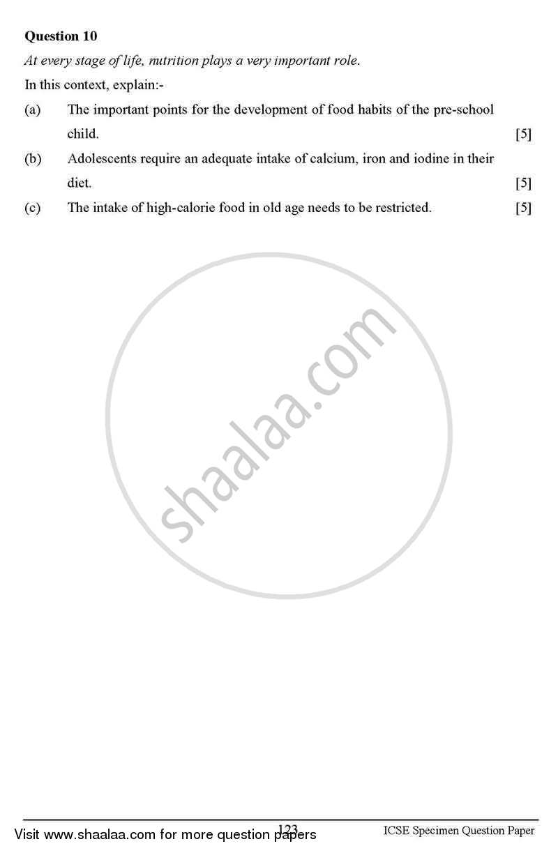 Cookery 2012-2013 ICSE Class 10  - CISCE (Council for the Indian School Certificate Examinations) question paper with PDF download