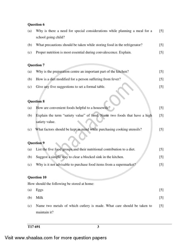 Cookery 2016-2017 ICSE Class 10  - CISCE (Council for the Indian School Certificate Examinations) question paper with PDF download