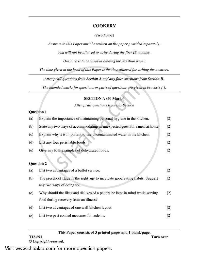 Cookery 2017-2018 ICSE Class 10  - CISCE (Council for the Indian School Certificate Examinations) question paper with PDF download