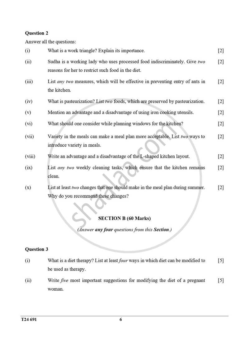 Cookery 2023-2024 ICSE Class 10 - CISCE (Council for the Indian School Certificate Examinations) question paper with PDF download