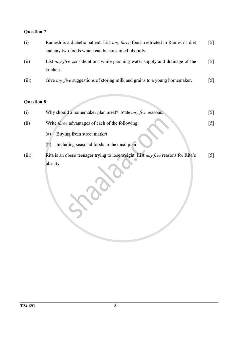 Cookery 2023-2024 ICSE Class 10 - CISCE (Council for the Indian School Certificate Examinations) question paper with PDF download