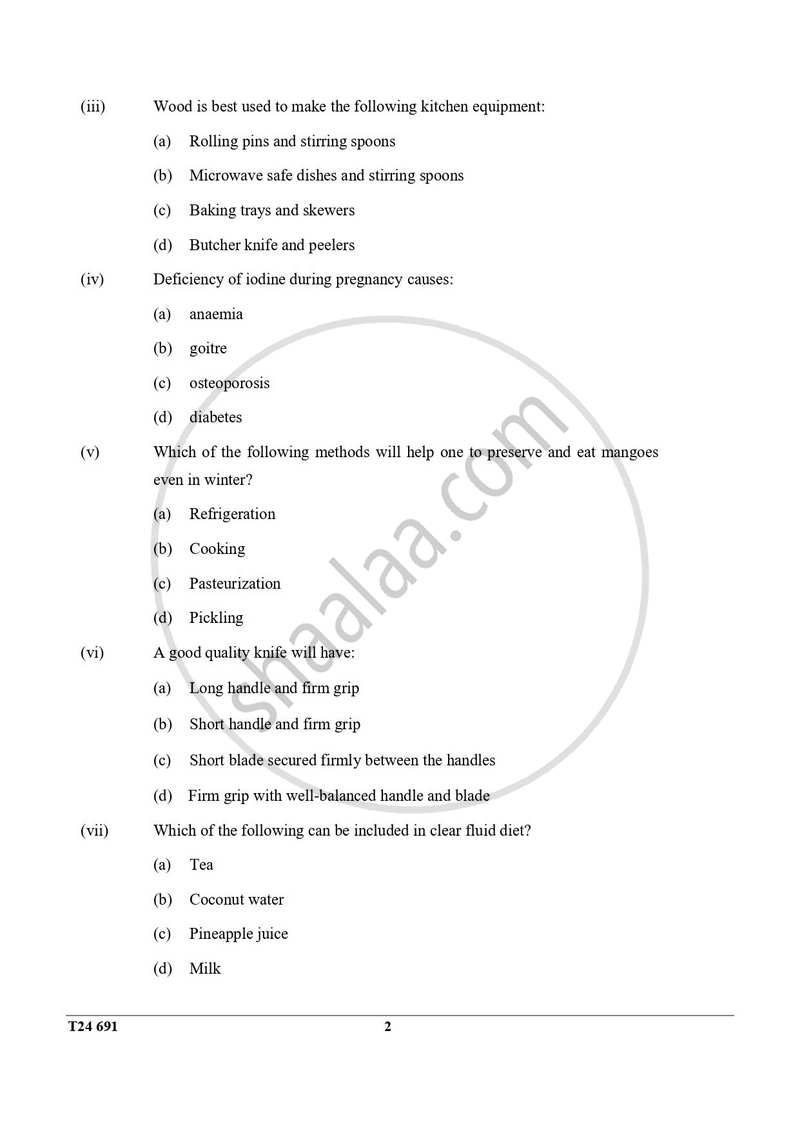 Cookery 2023-2024 ICSE Class 10 - CISCE (Council for the Indian School Certificate Examinations) question paper with PDF download