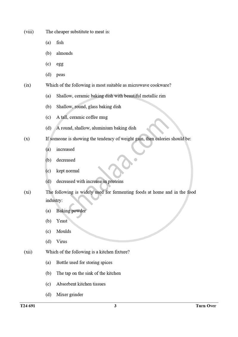Cookery 2023-2024 ICSE Class 10 - CISCE (Council for the Indian School Certificate Examinations) question paper with PDF download