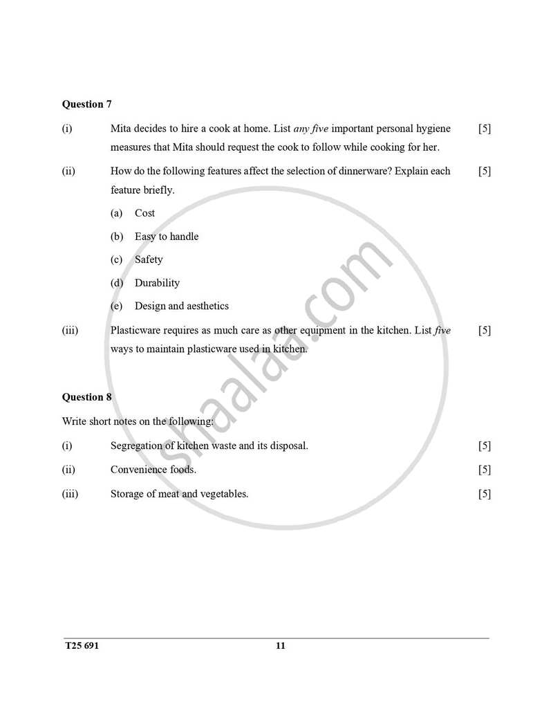 Cookery 2024-2025 ICSE Class 10  - CISCE (Council for the Indian School Certificate Examinations) question paper with PDF download