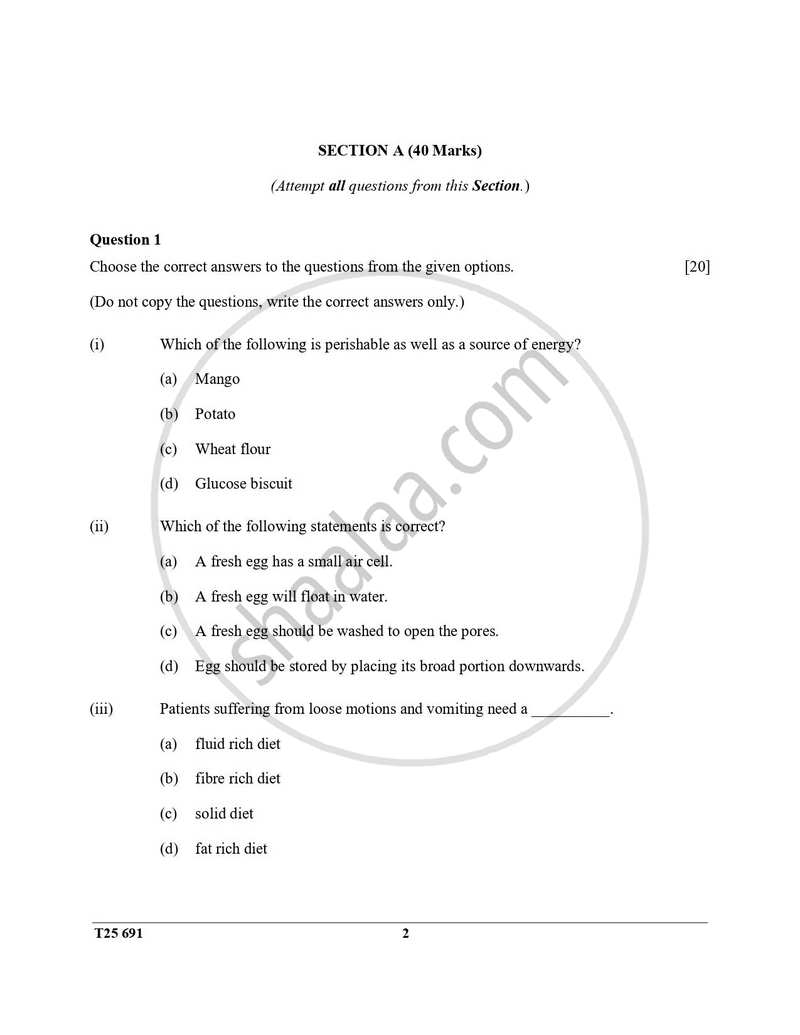 Cookery 2024-2025 ICSE Class 10  - CISCE (Council for the Indian School Certificate Examinations) question paper with PDF download