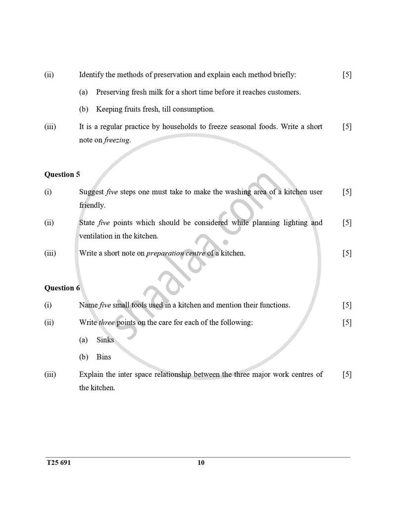 Cookery 2024-2025 ICSE Class 10  - CISCE (Council for the Indian School Certificate Examinations) question paper with PDF download