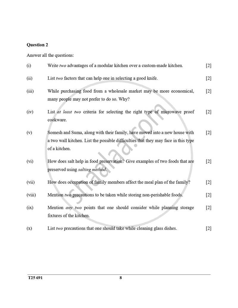 Cookery 2024-2025 ICSE Class 10  - CISCE (Council for the Indian School Certificate Examinations) question paper with PDF download